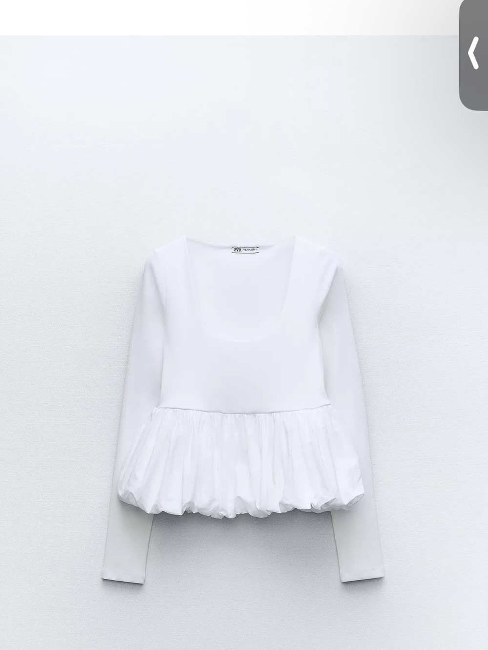 Zara White Long-Sleeve Peplum Sweatshirt